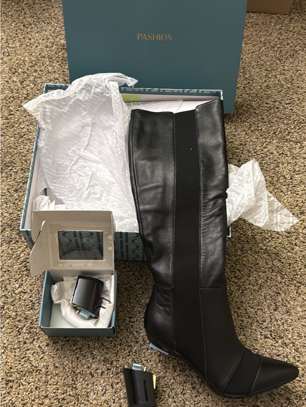 Pashion Convertible The Knee High Boot Coal Leather + Block Heel Kit 3 Size 7
